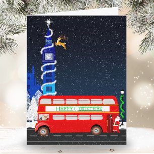 London Big Ben With Double Decker Bus Christmas Card