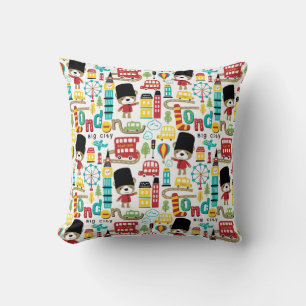 London Big City And Bear Guard Pattern Cushion