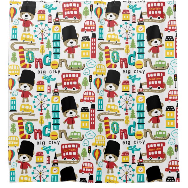London Big City And Bear Guard Pattern Shower Curtain (Front)