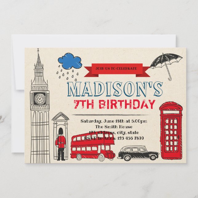 London birthday party invitation (Front)
