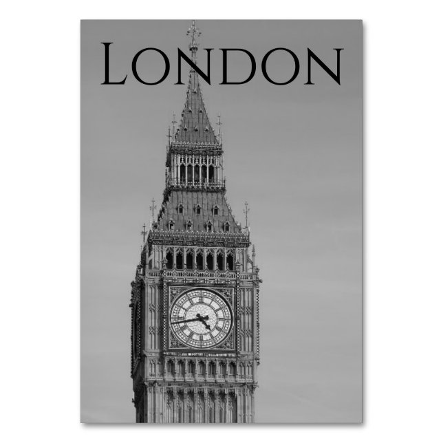 London Black and White Big Ben Wedding Table Number (Front)