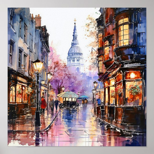London Bohemian Style Watercolor Painting   Poster (Front)