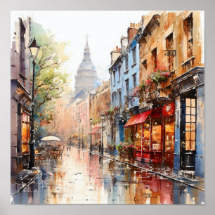 London Bohemian Style Watercolor Painting   Poster