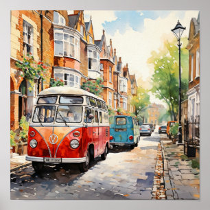 London Bohemian Style Watercolor Painting   Poster