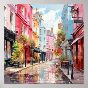 London Bohemian Style Watercolor Painting   Poster