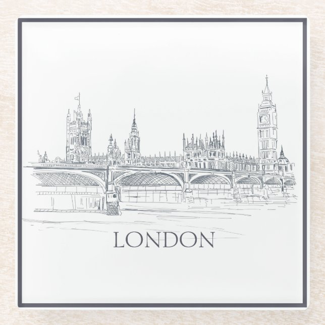 London Bridge and Big Ben Iconic London Skyline Glass Coaster (Front)