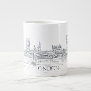 London Bridge and Big Ben Iconic Skyline Sketch Large Coffee Mug