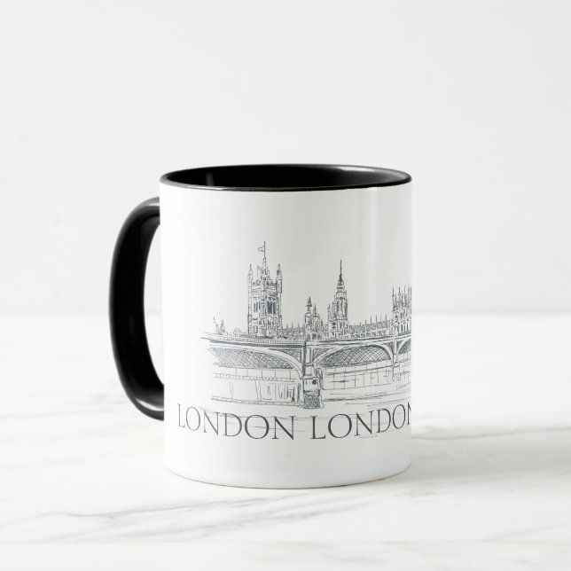 London Bridge and Big Ben Iconic Skyline Sketch Mug (Front Left)