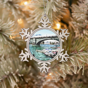 London Bridge at Lake Havasu City, Arizona Snowflake Pewter Christmas Ornament