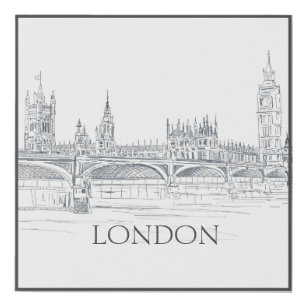 London Bridge Big Ben and Iconic Skyline Sketch Faux Canvas Print