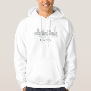 London Bridge Big Ben and Skyline Ink Sketch Hoodie