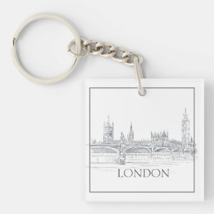 London Bridge Big Ben Pen and Ink Drawing Key Ring