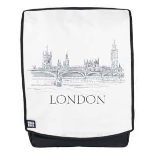 London Bridge Big Ben Pen and Ink Sketch Backpack