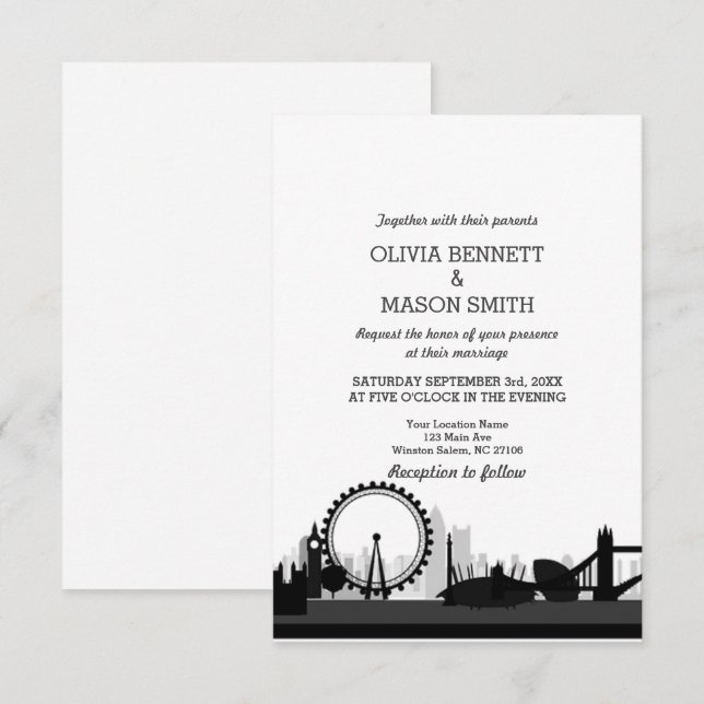 London Bridge Cityscape Wedding Invitation (Front/Back)