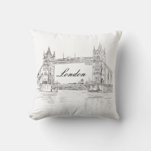 London Bridge Grey Ink architectural illustration Cushion