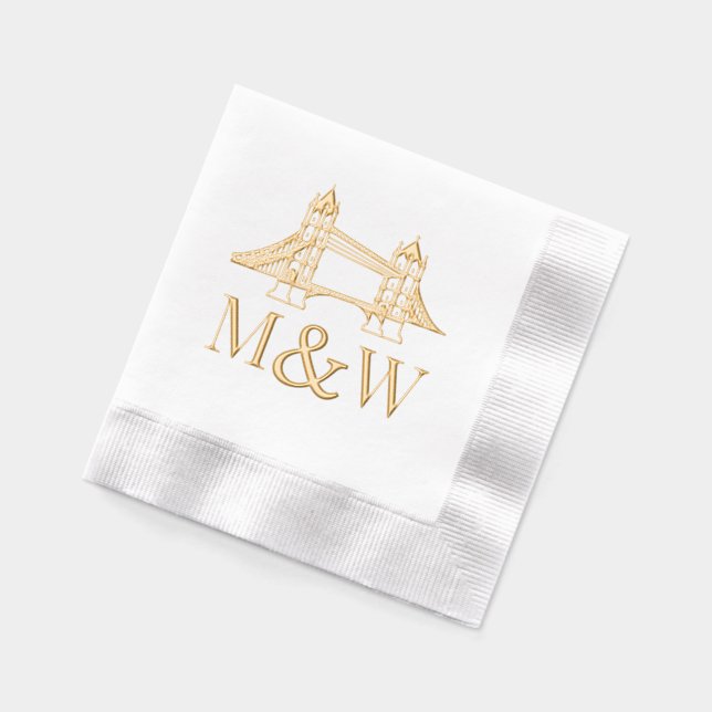 London Bridge Lg Ampersand Couple Wedding 2 Init Foil Napkins (Left)