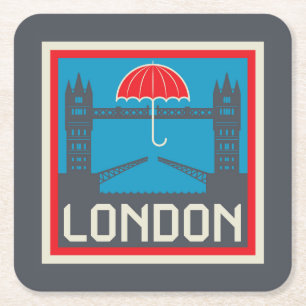 London Bridge with Umbrella Square Paper Coaster