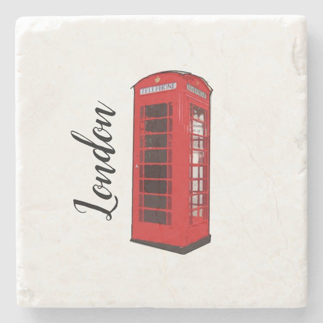 London British Red Phone Booth  Stone Coaster (Front)