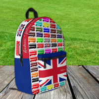 London, Bus, Colourful school bag, British Flag
