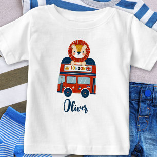 London Bus & Cute Lion Baby Personalised T-Shirt