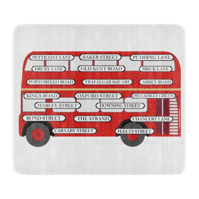 London Bus & Famous Street Names Cutting Board (Front)