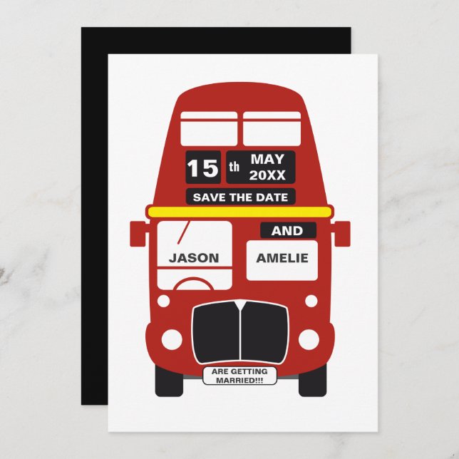 London Bus Save the Date card Black (Front/Back)