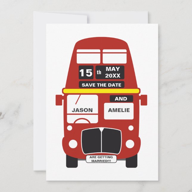 London Bus Save the Date card personalised (Front)