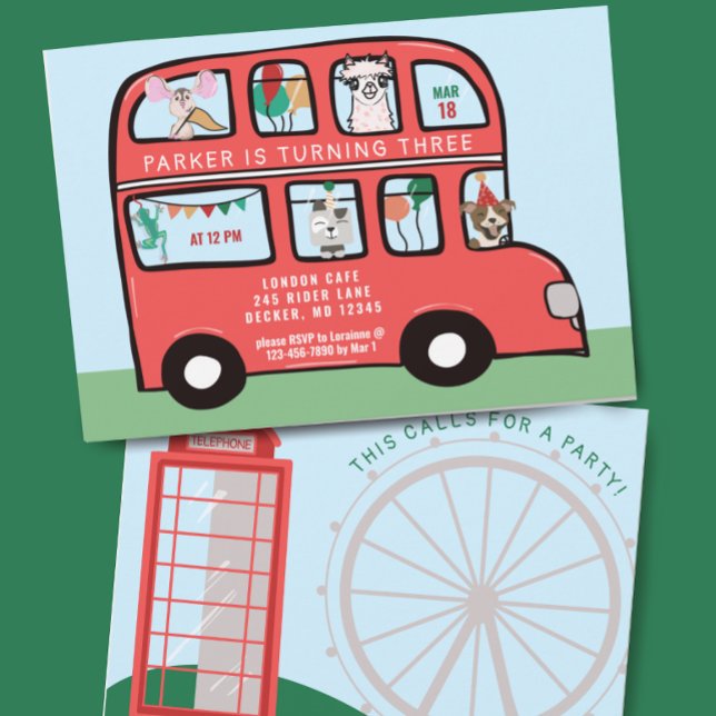 London Calling British Bus Birthday  Invitation (Creator Uploaded)