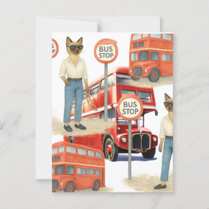 London Cat is waiting Double Decker Bus in London Postcard