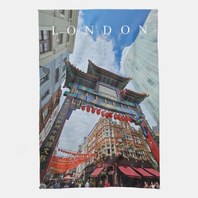 London Chinatown Gate view tea towel (Vertical)