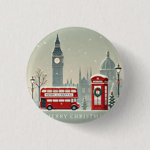 London Christmas Big Ben & Festive London 3 Cm Round Badge
