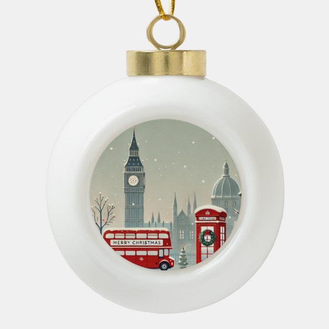 London Christmas | Big Ben & Festive London Ceramic Ball Christmas Ornament (Front)