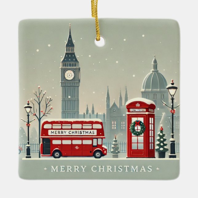 London Christmas | Big Ben & Festive London Ceramic Ornament (Front)