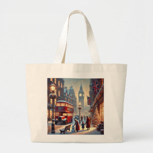 London Christmas Big Ben & Festive London Large Tote Bag