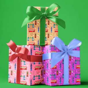 London Christmas Colourful Pattern Background Wrapping Paper Sheet