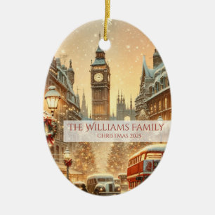 London Christmas Festive Scene. Personalised Ceramic Tree Decoration