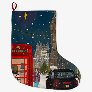 London Christmas Night Cityscape Large Christmas Stocking
