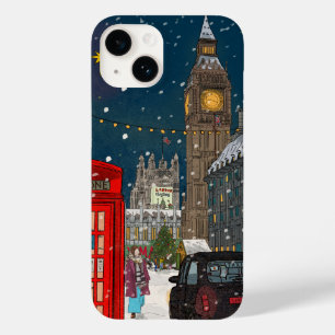 London Christmas Night Cityscape Retro-inspired Case-Mate iPhone 14 Case
