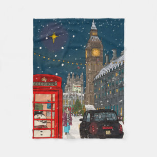 London Christmas Night Cityscape Retro-inspired Fleece Blanket