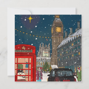 London Christmas Night Cityscape Retro-inspired Holiday Card