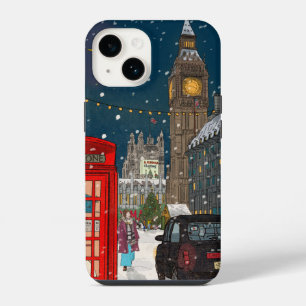 London Christmas Night Cityscape Retro-inspired iPhone 14 Case
