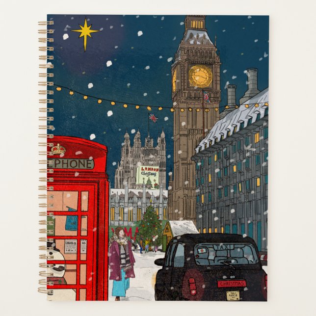 London Christmas Night Cityscape Retro-inspired Planner (Front)