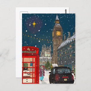 London Christmas Night Cityscape Retro-inspired Postcard