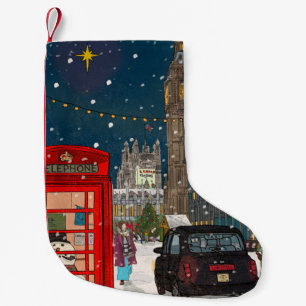 London Christmas Night Cityscape Retro-inspired Small Christmas Stocking