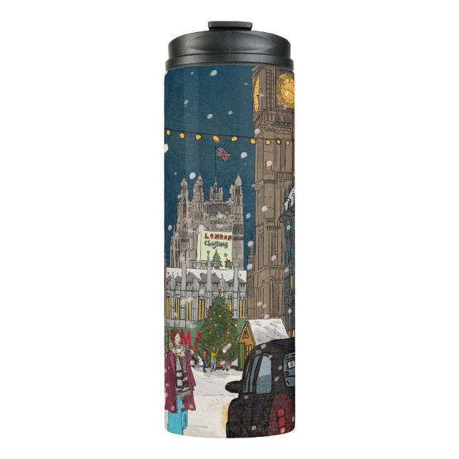 London Christmas Night Cityscape Retro-inspired Thermal Tumbler (Front)
