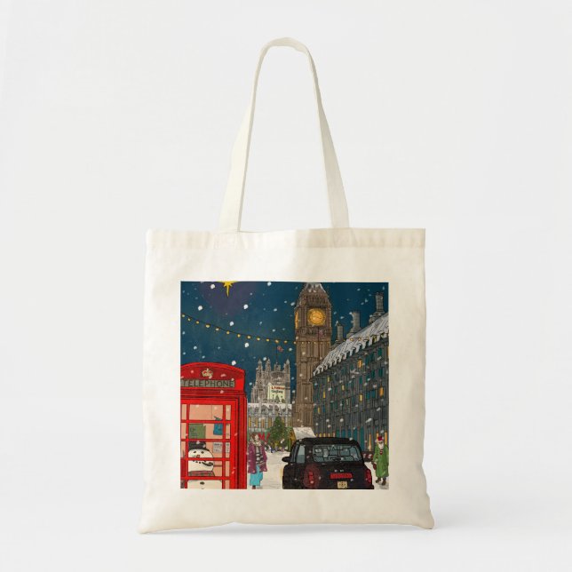 London Christmas Night Cityscape Retro-inspired Tote Bag (Front)