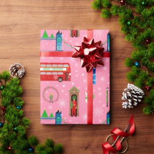 London Christmas Pink Pattern Background Wrapping Paper