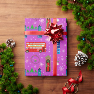 London Christmas Purple Pattern Background Wrapping Paper