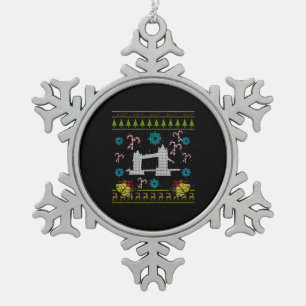 London Christmas Ugly Sweater United Kingdom Shirt Snowflake Pewter Christmas Ornament