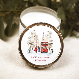 London Christmas Watercolor City Scene Classic Round Sticker